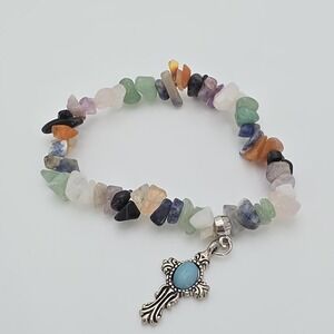 GEMSTONE Bracelet Amethyst Adventurine Rose Quartz Citrine Onyx Etc Chips 7.25"